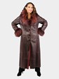 Woman's Dyed Brown and Red Shearling Lamb Coat and Dyed to Match Silver Fox Fur Trim by Louis Feraud