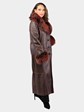 Woman's Dyed Brown and Red Shearling Lamb Coat and Dyed to Match Silver Fox Fur Trim by Louis Feraud