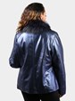 Woman's Dyed Pacific Blue Leather Jacket with Dyed Silver Fox Collar