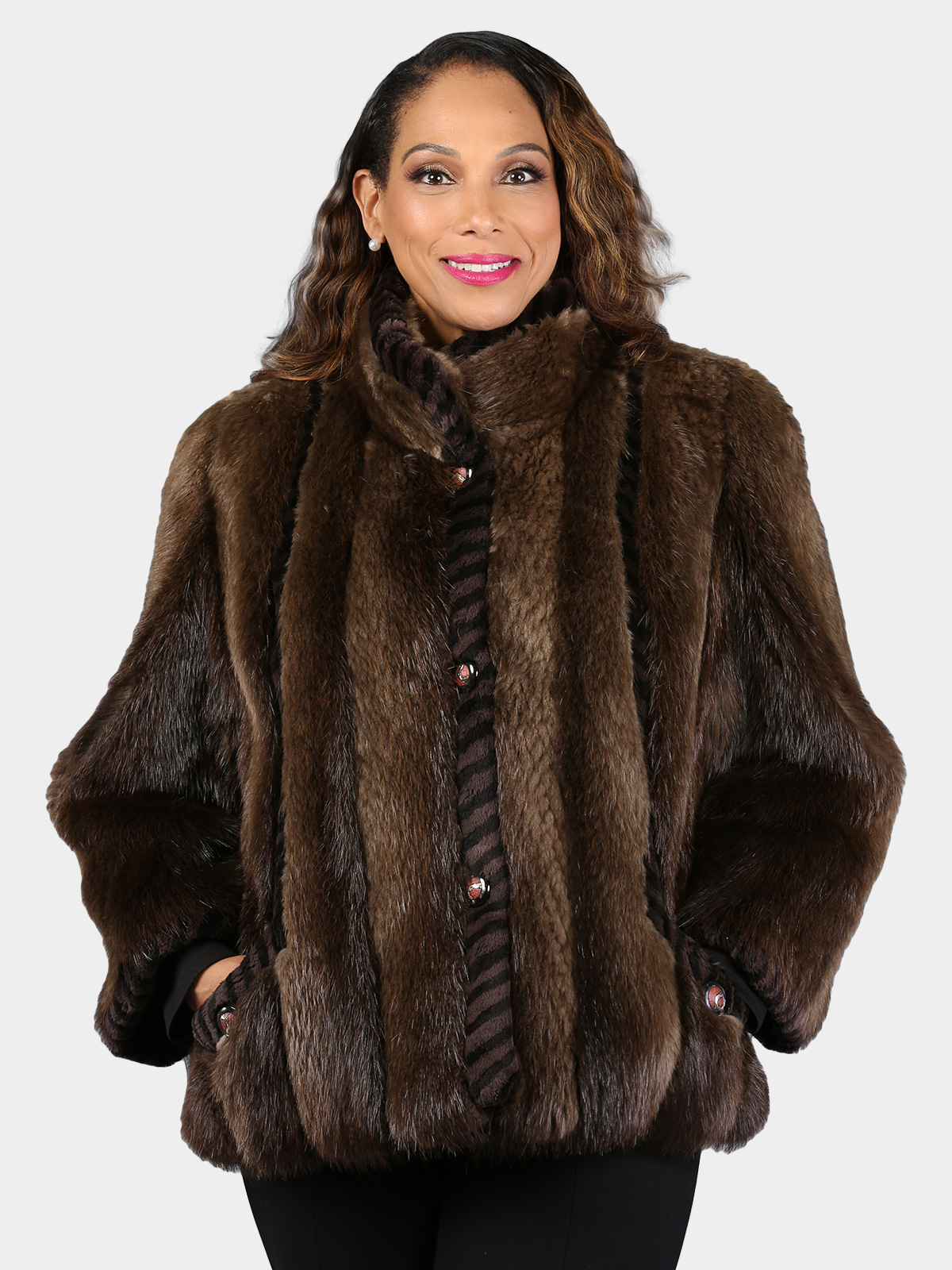 Woman's Natural Long Hair Beaver Fur Jacket
