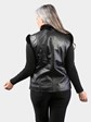 Woman's Dyed Black Lambskin Leather Vest with Ranch Mink Trim