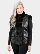 Woman's Dyed Black Lambskin Leather Vest with Ranch Mink Trim