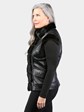 Woman's Dyed Black Lambskin Leather Vest with Ranch Mink Trim