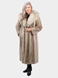 Women's Vintage Natural Nutria Fur Coat with Fox Collar