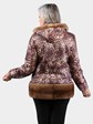 Woman's Leopard Print Fabric Jacket with Black Shearling Lamb Interior and Lunaraine Mink Fur Trim