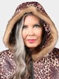 Woman's Leopard Print Fabric Jacket with Black Shearling Lamb Interior and Lunaraine Mink Fur Trim