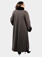 Woman's Grey Rain Fabric Coat with Sheared Black Nutria Fur Lining
