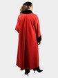 Woman's Red Rain Fabric Coat with Black Sheared Nutria Fur Trim and Button-out Lining