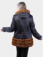 Woman's Navy Fabric Parka with Black Shearling Interior and Lunaraine Mink Trim