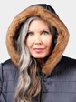 Woman's Navy Fabric Parka with Black Shearling Interior and Lunaraine Mink Trim