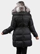 Woman's Gorski Apres Ski Black Goose Down Filled Stroller with Silver Fox Fur Trim