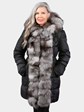 Woman's Gorski Apres Ski Black Goose Down Filled Stroller with Silver Fox Fur Trim