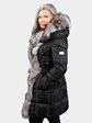 Woman's Gorski Apres Ski Black Goose Down Filled Stroller with Silver Fox Fur Trim