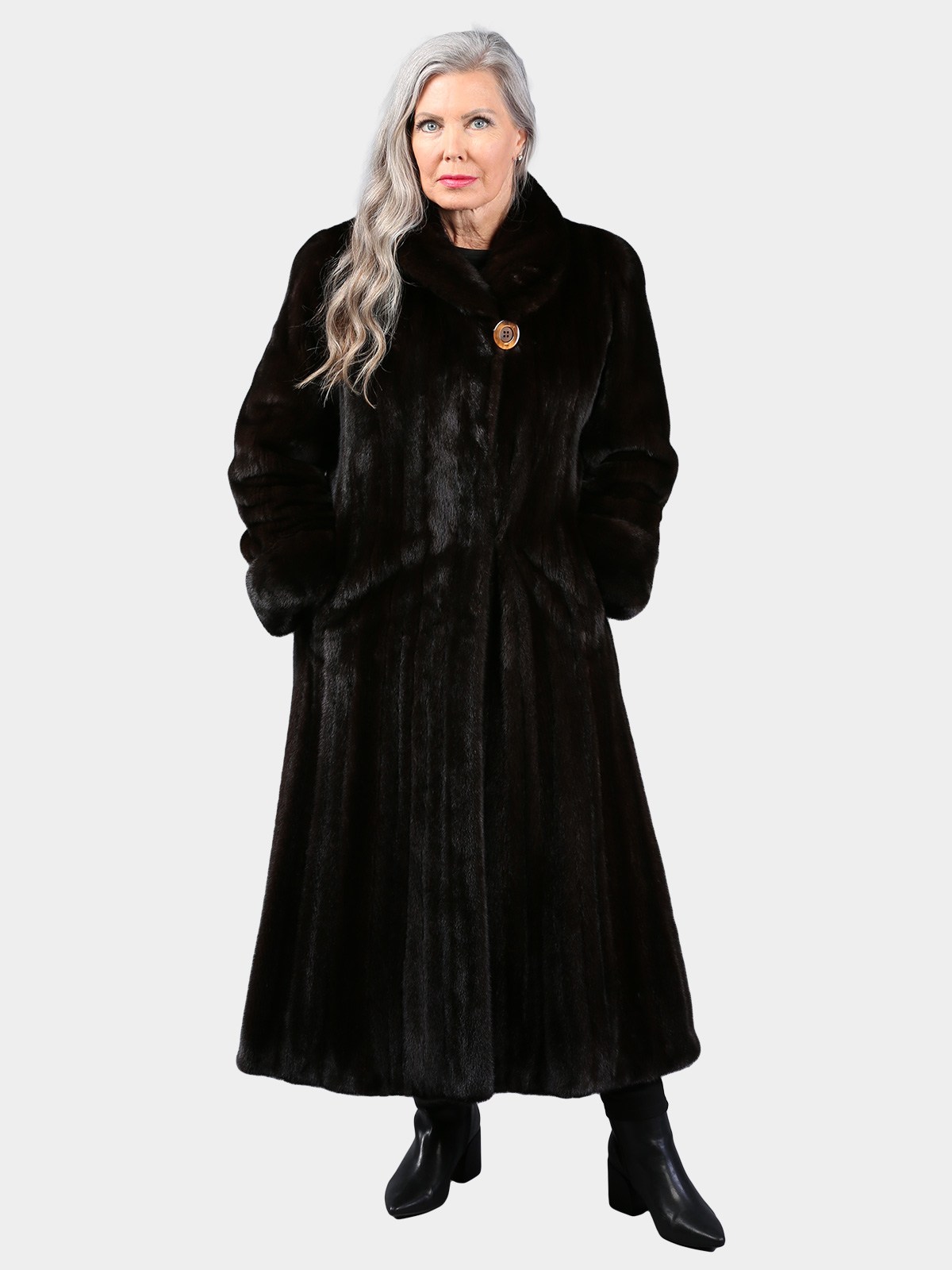 Woman's Natural Deep Mahogany Female Mink Fur Coat by Louis Feraud