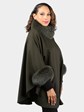 Woman's Dyed Deep Green Loro Piana Wool Cape with Fox Trim