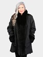 Woman's Dyed Black Sheared Mink Fur Stroller with Fox Tuxedo Front (Reversible)