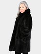 Woman's Dyed Black Sheared Mink Fur Stroller with Fox Tuxedo Front (Reversible)