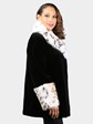 Woman's New Dyed Black Sheared Mink Fur Stroller with Chinchilla Collar and Cuffs