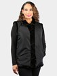 Woman's Dyed Black Sculptured Mink Fur Vest with Karakul Lamb Inserts (Reversible)
