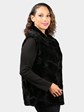 Woman's Dyed Black Sculptured Mink Fur Vest with Karakul Lamb Inserts (Reversible)