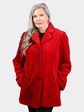 Woman's Dyed Red Sheared Mink Fur Jacket