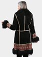 Woman's Dyed Black Leather Coat with Tibetan Lamb Fur Trim
