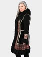 Woman's Dyed Black Leather Coat with Tibetan Lamb Fur Trim