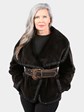 Woman's Dyed Deep Brown Sheared Mink Fur Jacket with Leather Belt