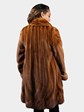 Woman's Dyed Whiskey Female Mink Fur 3/4 Coat with Directional Design at Hem