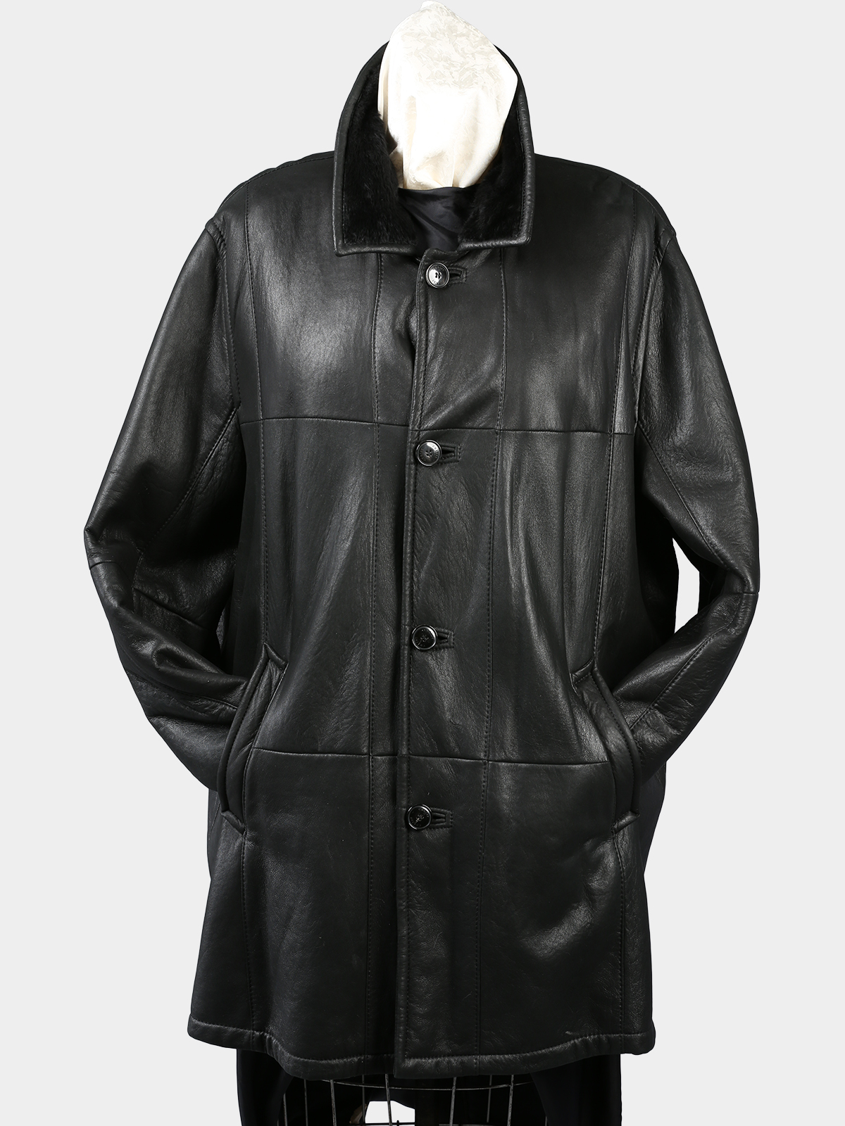 Man's Plus Size Dyed Black Christ Shearling Lamb Fur 3/4 Coat