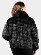 Woman's Dyed Black Sculptured Mink Fur Jacket with Fox Collar