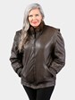 Woman's Dark Pastel Cord Cut Mink Fur Jacket Reversing to Brown Leather