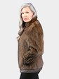 Woman's Dark Pastel Cord Cut Mink Fur Jacket Reversing to Brown Leather