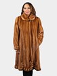 Woman's Natural Whiskey Female Mink Fur 7/8 Coat with Ruffled Design