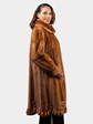 Woman's Natural Whiskey Female Mink Fur 7/8 Coat with Ruffled Design