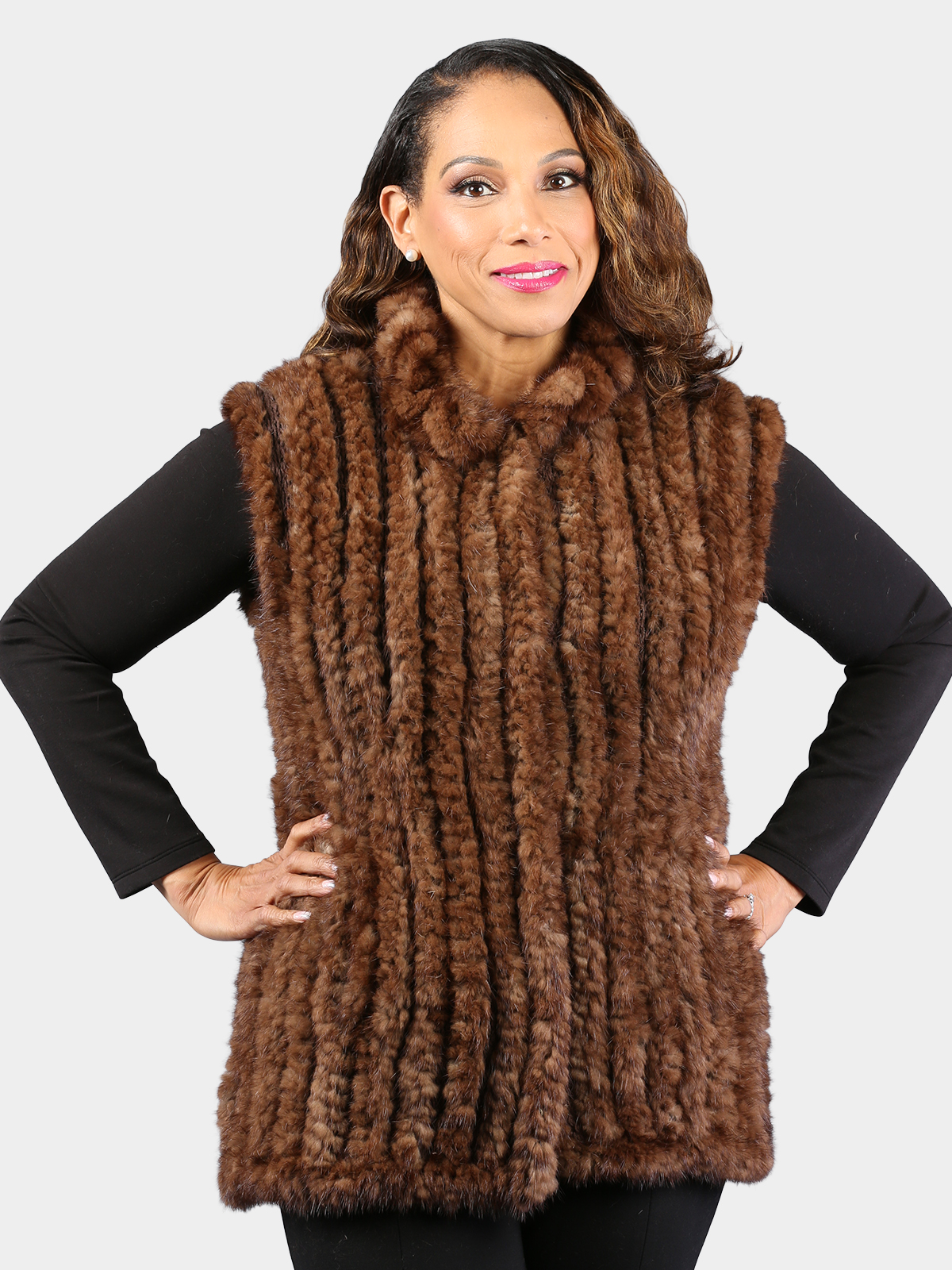 Woman's Natural Lunarain Knit Mink Fur Vest