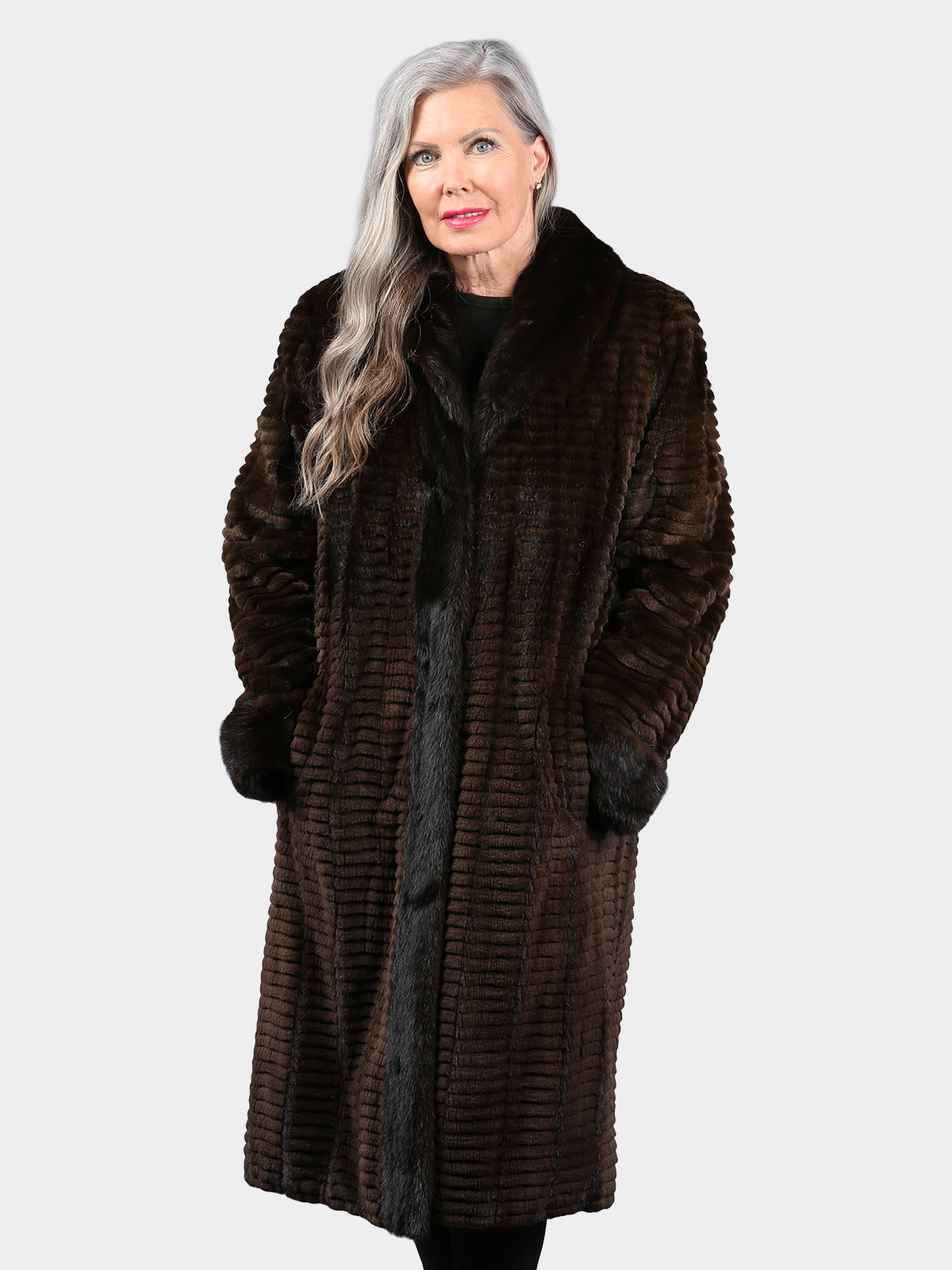 Woman's Natural Mahogany Semi Sheared Mink Fur 3/4 Coat