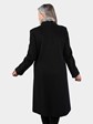 Woman's Black Virgin Wool Coat with Natural Chinchilla Fur Trim