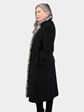 Woman's Black Virgin Wool Coat with Natural Chinchilla Fur Trim