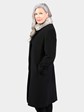 Woman's Black Alpaca Wool Coat with Chinchilla Fur Collar