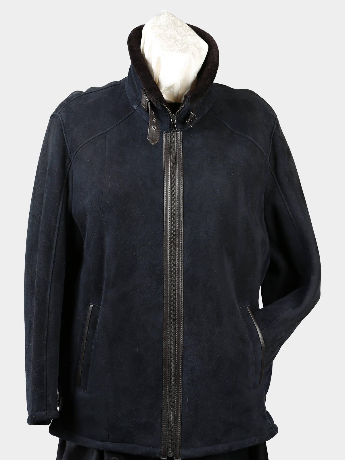 Man's Navy Suede Shearing Lamb Fur Jacket