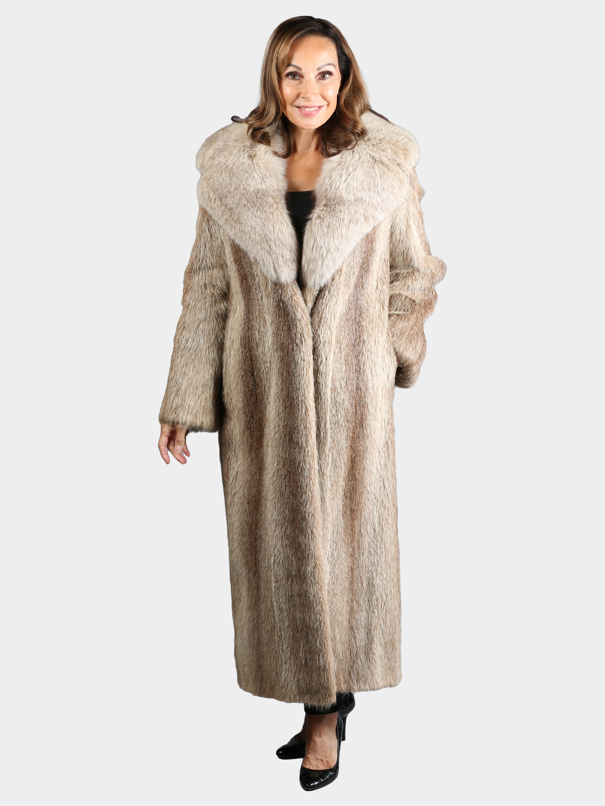 Woman's Vintage Nutria Fur Coat with Large Fur Collar