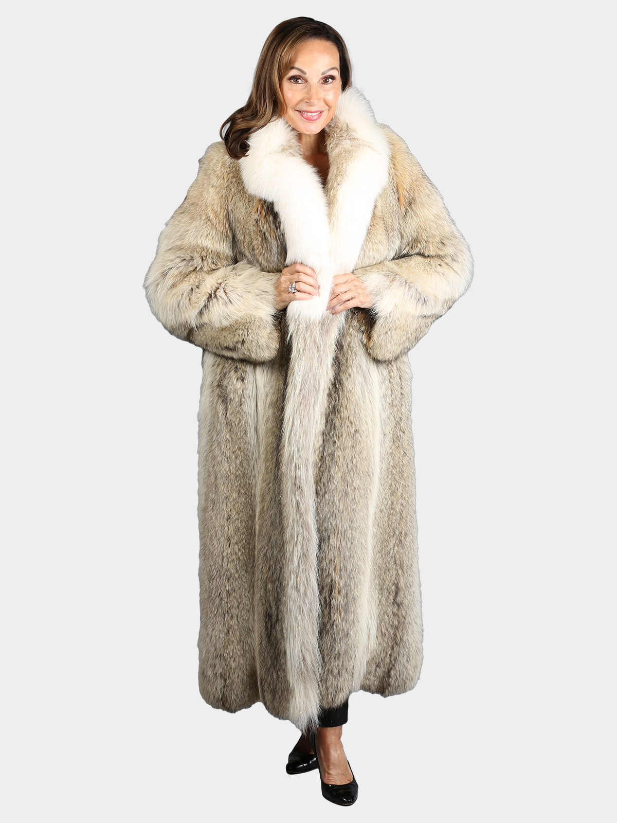 Woman's Natural Cayote Fur Coat with Shadow Fox Collar