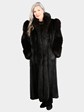 Woman's Natural Ranch Mink Fur Coat with Fox Tuxedo Front and Sleeves