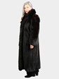 Woman's Natural Ranch Mink Fur Coat with Fox Tuxedo Front and Sleeves