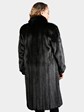 Woman's Dyed Black Mink Fur Coat with Fox Tuxedo Front