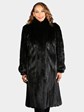 Woman's Dyed Black Mink Fur Coat with Fox Tuxedo Front
