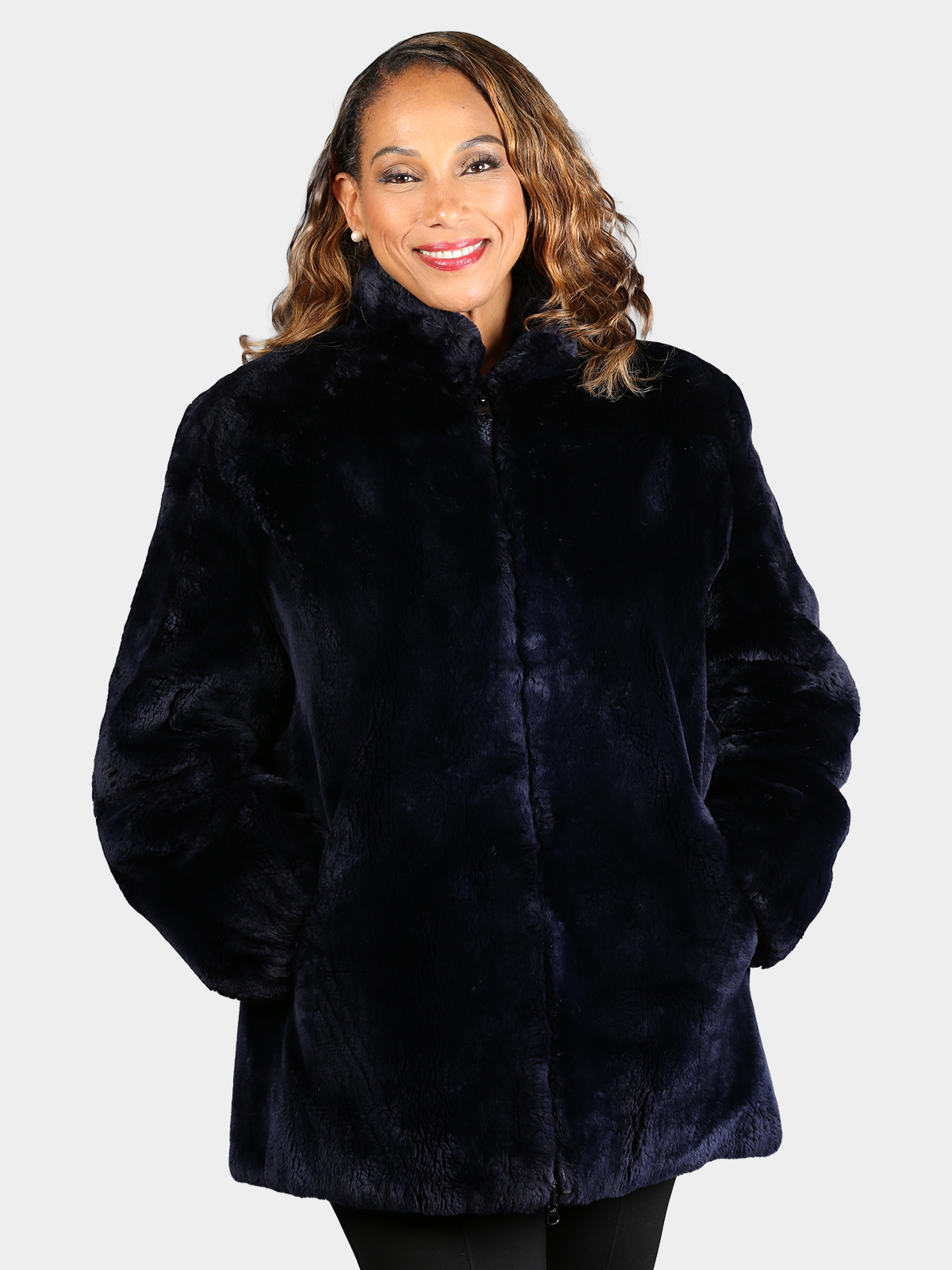 Woman's Dyed Navy Sheared Beaver Fur Jacket