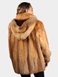 Woman's Plus Size Natural Red Fox Fur Jacket with Hood