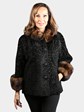 Woman's Dyed Black Broadtail Lamb Jacket with Sable Fur Collar and Cuffs